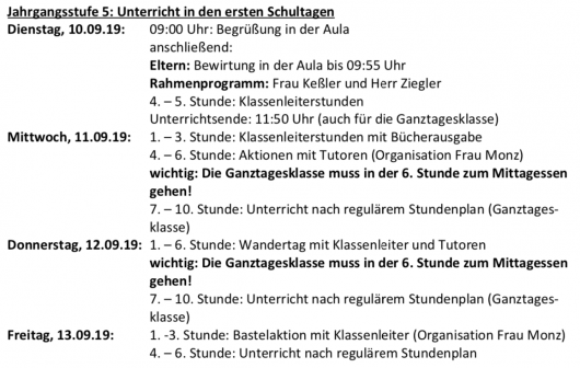 Sonderprogramm 5. Klassen 2019